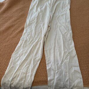 Mango Linen Pants with Elastic Waist, Size Medium